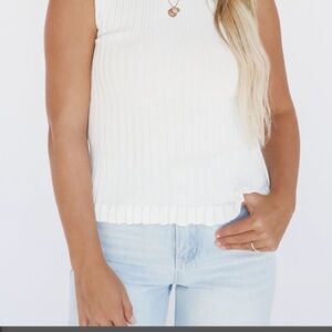 White Ribbed Sleeveless Top
